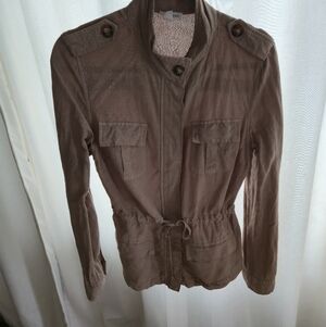 Linen Blend Utility Field Jacket Women S Cargo Pocket Military Travel Spring EUC